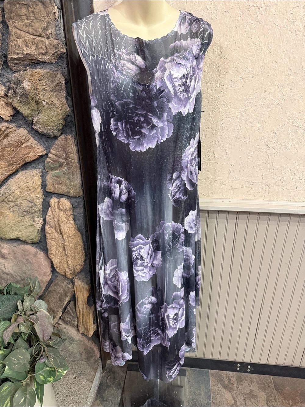 Komarov Gray and Lavender Floral Maxi Dress